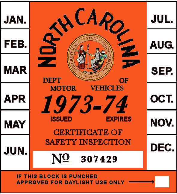 (image for) 1973-74 North Carolina Inspection Sticker